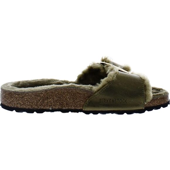 Birkenstock Womens Madrid Green Shearling Buckle Cozy Slide Sandals Shoes New - Picture 2 of 3